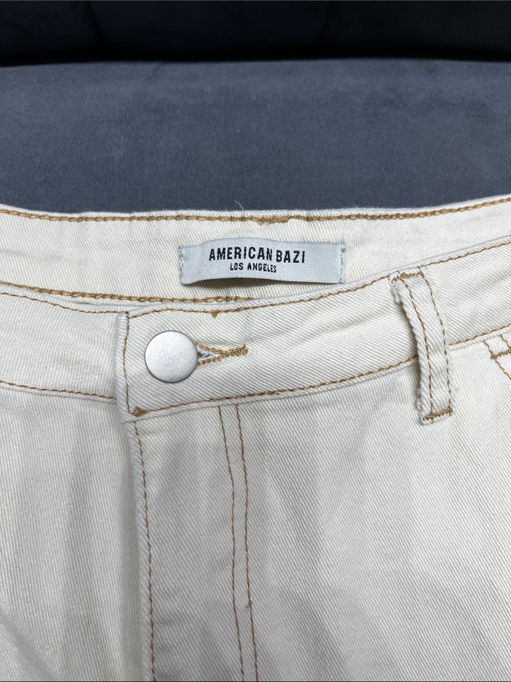 American Bazi Off-White High-Rise Denim Shorts